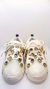 Chunky White Mesh Jeweled Platform Sneaker