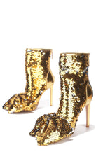 Load image into Gallery viewer, Gold Bow Sequin Bootie