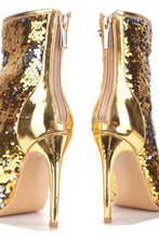 Load image into Gallery viewer, Gold Bow Sequin Bootie