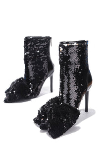 Black Bow Sequin Booties