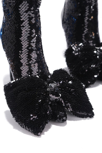 Black Bow Sequin Booties