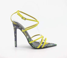 Load image into Gallery viewer, Yellow Multi Snake Strappy Heels