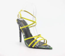 Load image into Gallery viewer, Yellow Multi Snake Strappy Heels