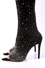 Load image into Gallery viewer, Rhinestone Thigh High Stocking Peep Toe Boots