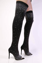 Load image into Gallery viewer, Rhinestone Thigh High Stocking Peep Toe Boots