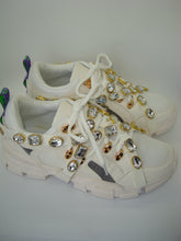 Load image into Gallery viewer, Chunky White Mesh Jeweled Platform Sneaker