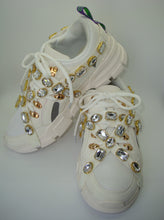 Load image into Gallery viewer, Chunky White Mesh Jeweled Platform Sneaker