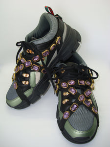 Chunky Green Mesh Jeweled Sneaker