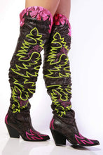 Load image into Gallery viewer, Pink Snake Multi Slouchy Thigh High Cowgirl Boot