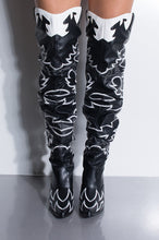 Load image into Gallery viewer, Black &amp; White Slouchy Thigh High Cowgirl Boot