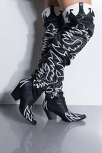 Load image into Gallery viewer, Black &amp; White Slouchy Thigh High Cowgirl Boot