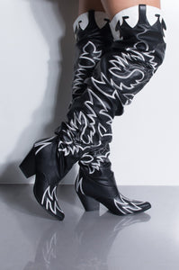 Black & White Slouchy Thigh High Cowgirl Boot