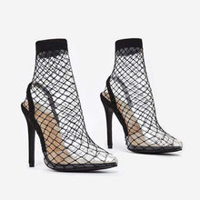 Load image into Gallery viewer, Black Fishnet Slingback Heels