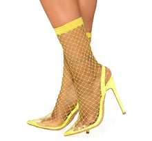 Load image into Gallery viewer, Yellow Fishnet Slingback Heels